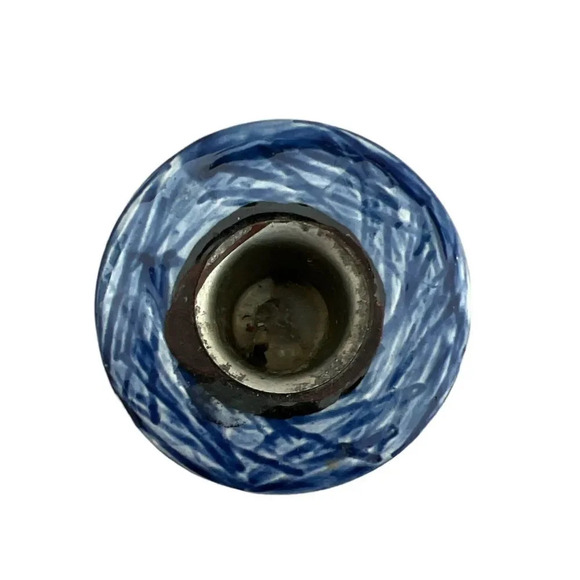 Evandale Porcelain Rare Blue Handpainted Picasso Look 10” Candle Holder - Picture 4 of 5